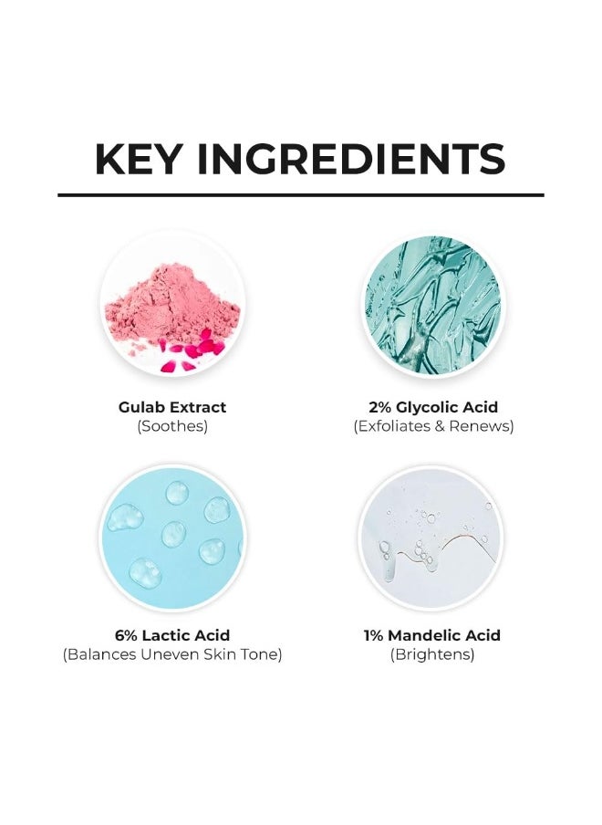 Dr. Sheth's Gulab & 2% Glycolic Acid Body Peel for Glowing Skin | 5 Mins Chemical Peel with 5% Lactic Acid & Rose Extracts | Exfoliating Peel for Brightening and Tan Removal | Men & Women | 100g  - Image 3
