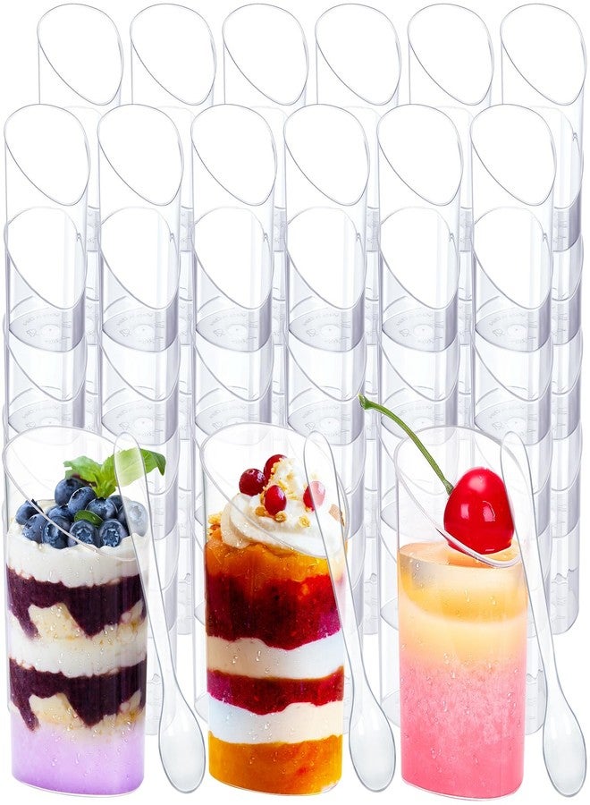 CHENGU 200 Pack Mini Dessert Cups with Spoons 3 oz Small Plastic Dessert Cups Parfait Appetizer Cup Disposable Clear Plastic Cup for Tasting Sample Appetizers (Slanted) - Image 1