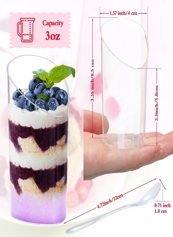 CHENGU 200 Pack Mini Dessert Cups with Spoons 3 oz Small Plastic Dessert Cups Parfait Appetizer Cup Disposable Clear Plastic Cup for Tasting Sample Appetizers (Slanted) - Image 3