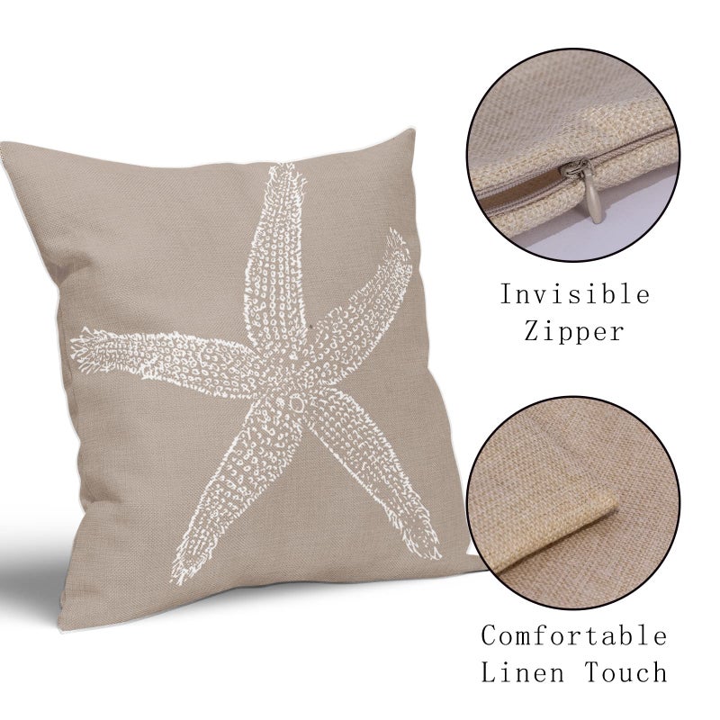 ABSOP Tan Starfish Throw Pillow Covers 18x18 Inch Set of 2 Coastal Coral Beach Nautical Pillow Covers Summer Farmhouse Pillowscase Linen Square Cushion Covers for Sofa Couch Bedroom Home Decoration - Image 4