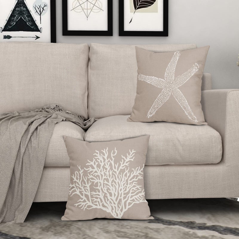 ABSOP Tan Starfish Throw Pillow Covers 18x18 Inch Set of 2 Coastal Coral Beach Nautical Pillow Covers Summer Farmhouse Pillowscase Linen Square Cushion Covers for Sofa Couch Bedroom Home Decoration - Image 2