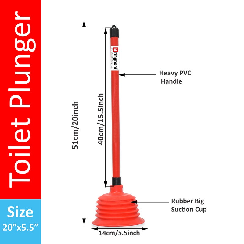 Bringhom Big Size Toilet Plunger Un-Blocker Drain Cleaning Suction Plunger for Multi Purpose Channel Cleaning Kitchen Sink, Toilet, Bathroom (1Pc, Rubber, Red) - Image 2