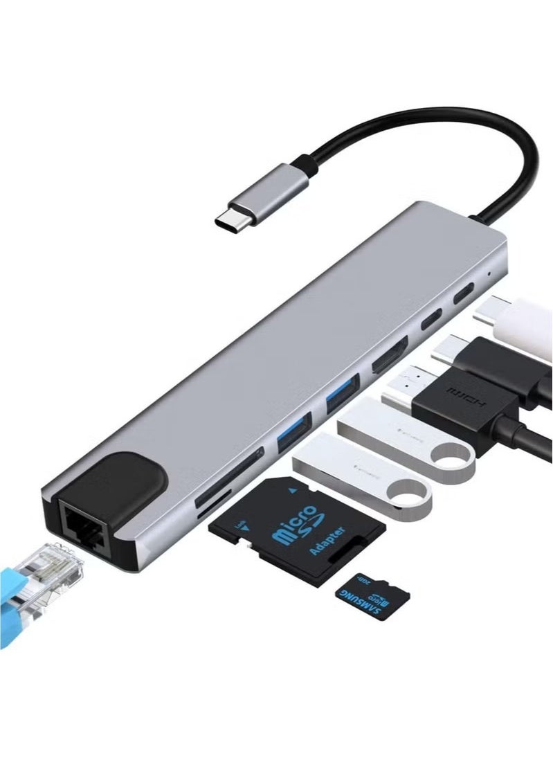 Generic - USB C Hub, 8 in 1 Type C Hub Multiport Adapter with 4K HDMI, PD Power Delivery, USB-C, Ethernet, 2 USB, SD/TF Card Reader Compatible with Mac Book Pro XPS and More Type C Devices - Image 1