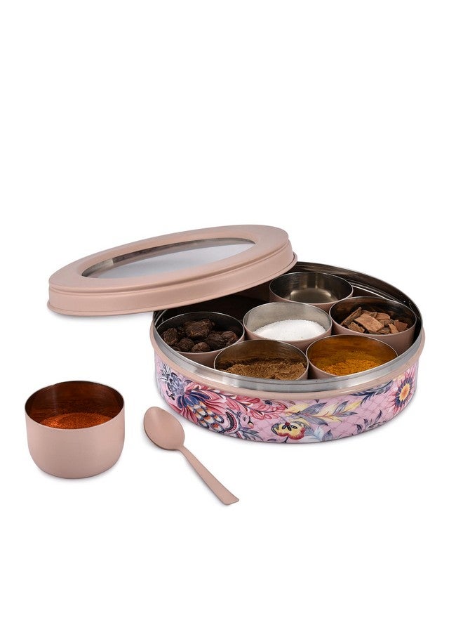 Elan علبة ماسالا من الفولاذ المقاوم للصدأ إيلان | حاوية تخزين التوابل | علبة ماسالا مع 7 حاويات وملعقة صغيرة | دبا ماسالا للمطبخ مع غطاء شفاف | منظم التوابل للمطبخ (ملون) - Image 2