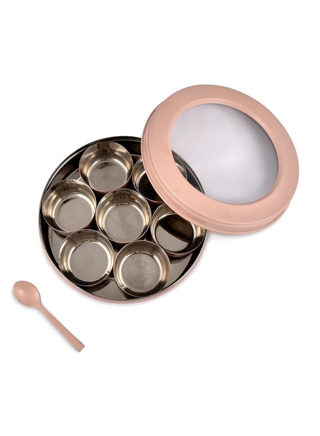 Elan علبة ماسالا من الفولاذ المقاوم للصدأ إيلان | حاوية تخزين التوابل | علبة ماسالا مع 7 حاويات وملعقة صغيرة | دبا ماسالا للمطبخ مع غطاء شفاف | منظم التوابل للمطبخ (ملون) - Image 3