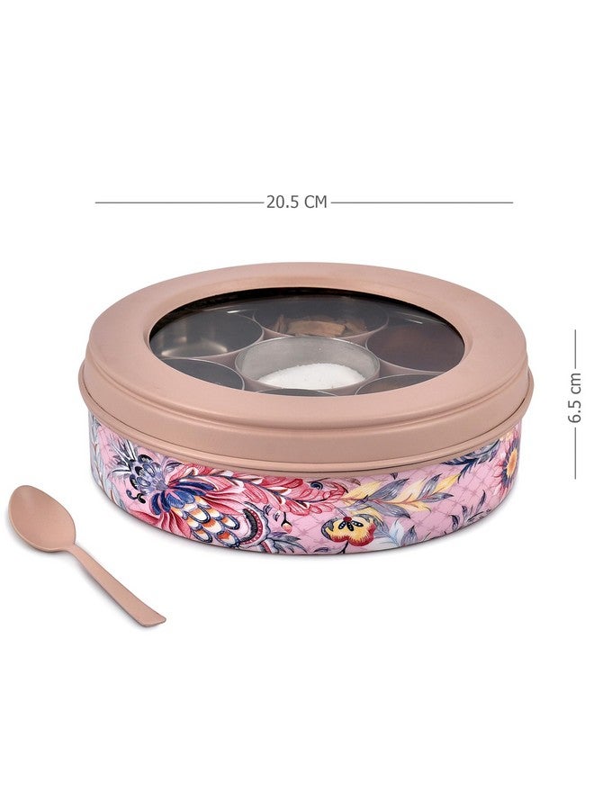 Elan علبة ماسالا من الفولاذ المقاوم للصدأ إيلان | حاوية تخزين التوابل | علبة ماسالا مع 7 حاويات وملعقة صغيرة | دبا ماسالا للمطبخ مع غطاء شفاف | منظم التوابل للمطبخ (ملون) - Image 4