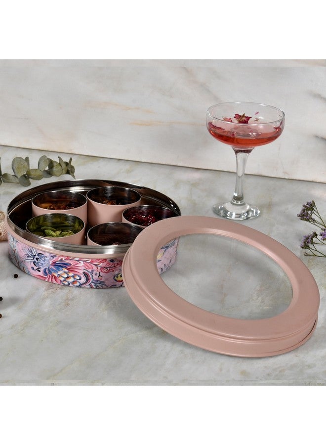 Elan علبة ماسالا من الفولاذ المقاوم للصدأ إيلان | حاوية تخزين التوابل | علبة ماسالا مع 7 حاويات وملعقة صغيرة | دبا ماسالا للمطبخ مع غطاء شفاف | منظم التوابل للمطبخ (ملون) - Image 1