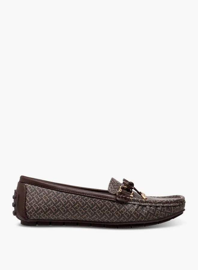 Flora Bella By Shoexpress Monogram Print Loafers with Bow Accent