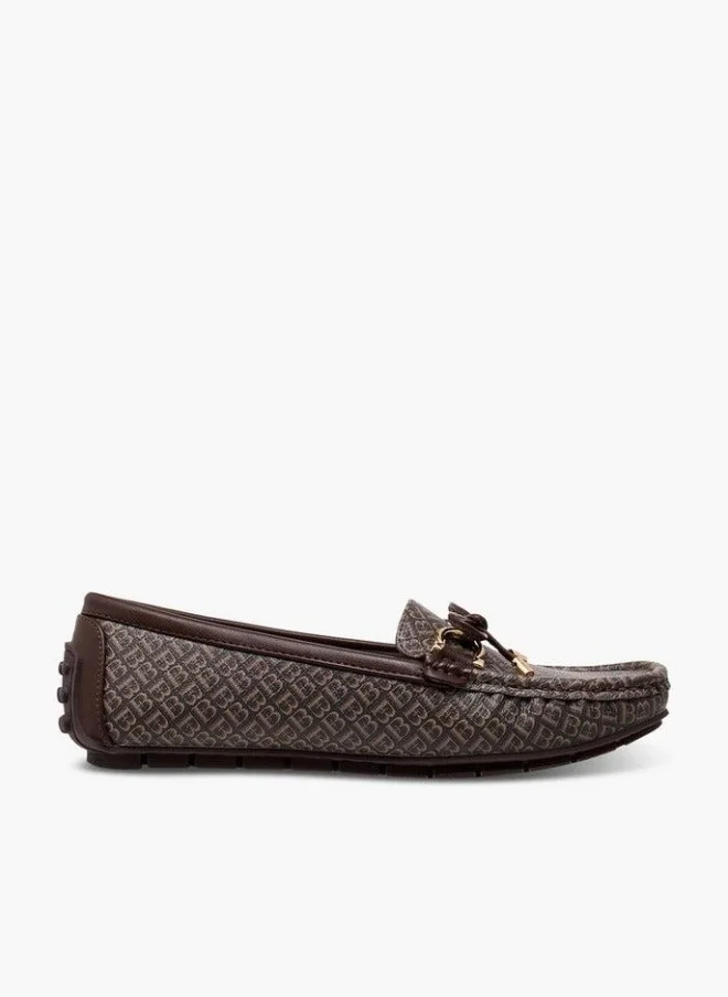 Flora Bella By Shoexpress Monogram Print Loafers with Bow Accent