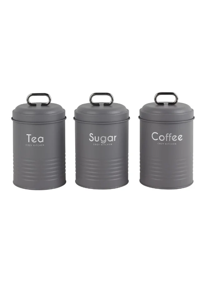 DANUBE HOME Gravitas 3-Piece Metal Storage Jar – Durable & Stylish Storage Containers, Airtight, Rust-Resistant, Perfect for Kitchen Organization, Pantry Storage & Home Use Grey -1300Ml