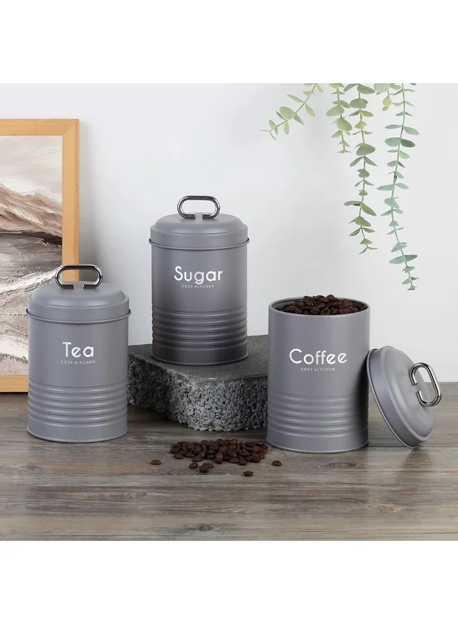DANUBE HOME Gravitas 3-Piece Metal Storage Jar – Durable & Stylish Storage Containers, Airtight, Rust-Resistant, Perfect for Kitchen Organization, Pantry Storage & Home Use Grey -1300Ml