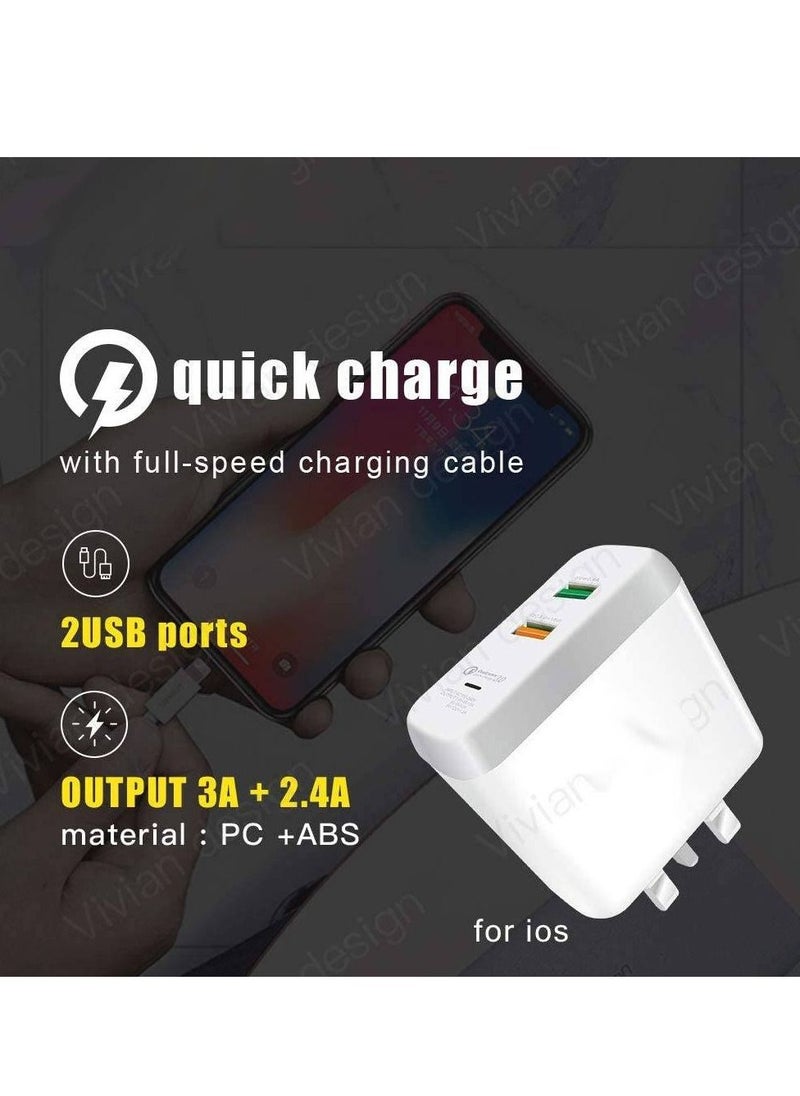 GENNEXT - Dual USB Travel Charger 2.4A+3.1A Output Qualcomm Quick Charge 3.0 Compatible With Lightning Cable White F-2USB - Image 1