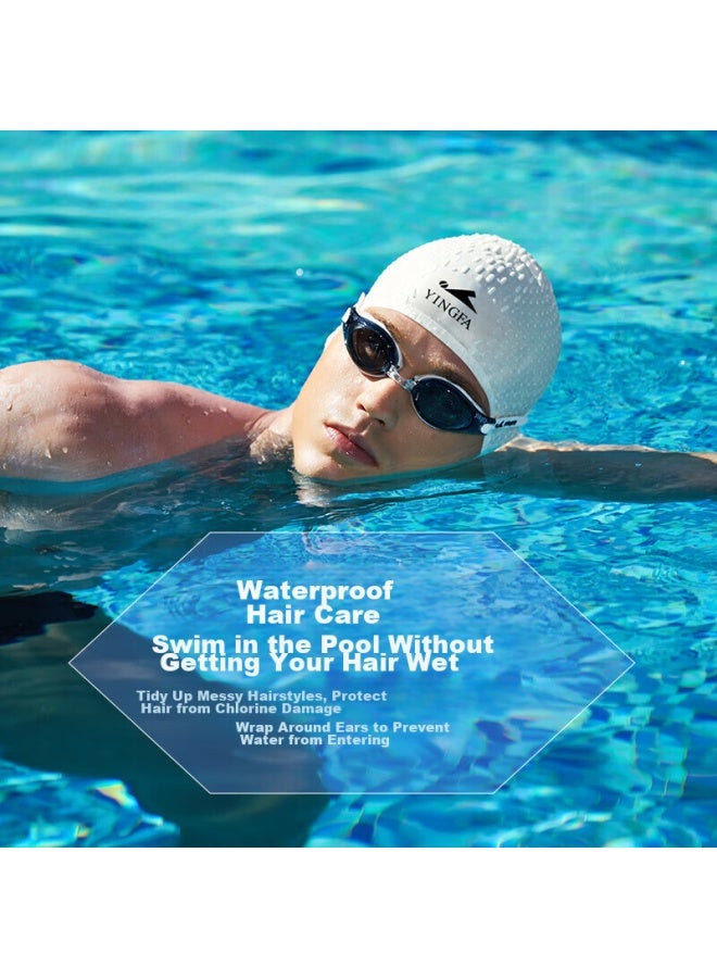 Yingfa Swimming Cap For Men And Women, Ear Protection, Non-binding, Concave Design, Waterproof, Non-slip, Silicone, Water Drop And Bubble Pattern, White - Image 3