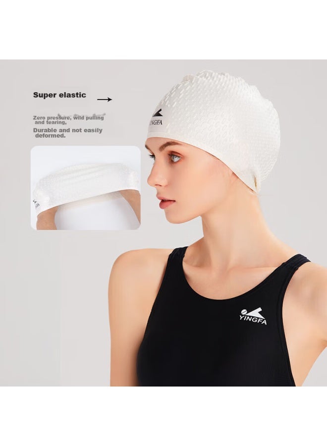Yingfa Swimming Cap For Men And Women, Ear Protection, Non-binding, Concave Design, Waterproof, Non-slip, Silicone, Water Drop And Bubble Pattern, White - Image 5