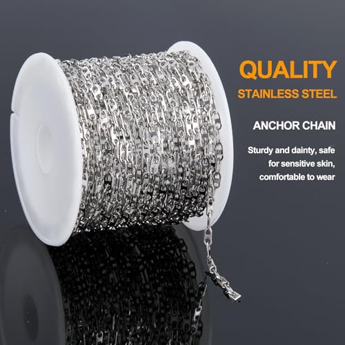 KYUNHOO 16.4 Feet Silver Chain for Jewelry Making Thin Jewelry Chain on Bulk Soldered Stainless Steel Chains Coffee Bean Chain Links with Jewelry Connectors for DIY - Image 3