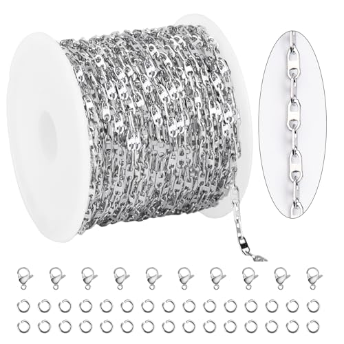 KYUNHOO 16.4 Feet Silver Chain for Jewelry Making Thin Jewelry Chain on Bulk Soldered Stainless Steel Chains Coffee Bean Chain Links with Jewelry Connectors for DIY - Image 1