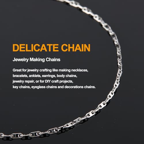 KYUNHOO 16.4 Feet Silver Chain for Jewelry Making Thin Jewelry Chain on Bulk Soldered Stainless Steel Chains Coffee Bean Chain Links with Jewelry Connectors for DIY - Image 4