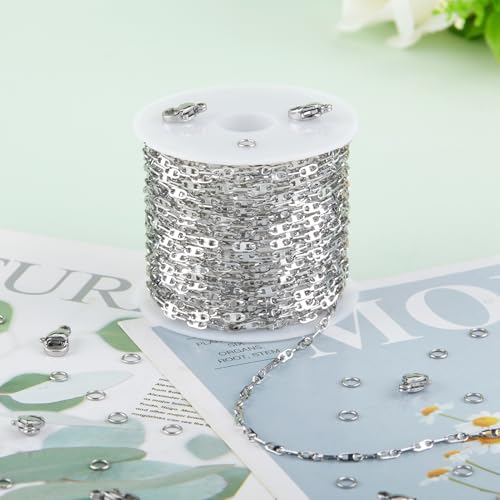 KYUNHOO 16.4 Feet Silver Chain for Jewelry Making Thin Jewelry Chain on Bulk Soldered Stainless Steel Chains Coffee Bean Chain Links with Jewelry Connectors for DIY - Image 5