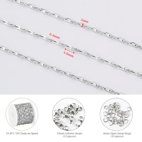 KYUNHOO 16.4 Feet Silver Chain for Jewelry Making Thin Jewelry Chain on Bulk Soldered Stainless Steel Chains Coffee Bean Chain Links with Jewelry Connectors for DIY - Image 2