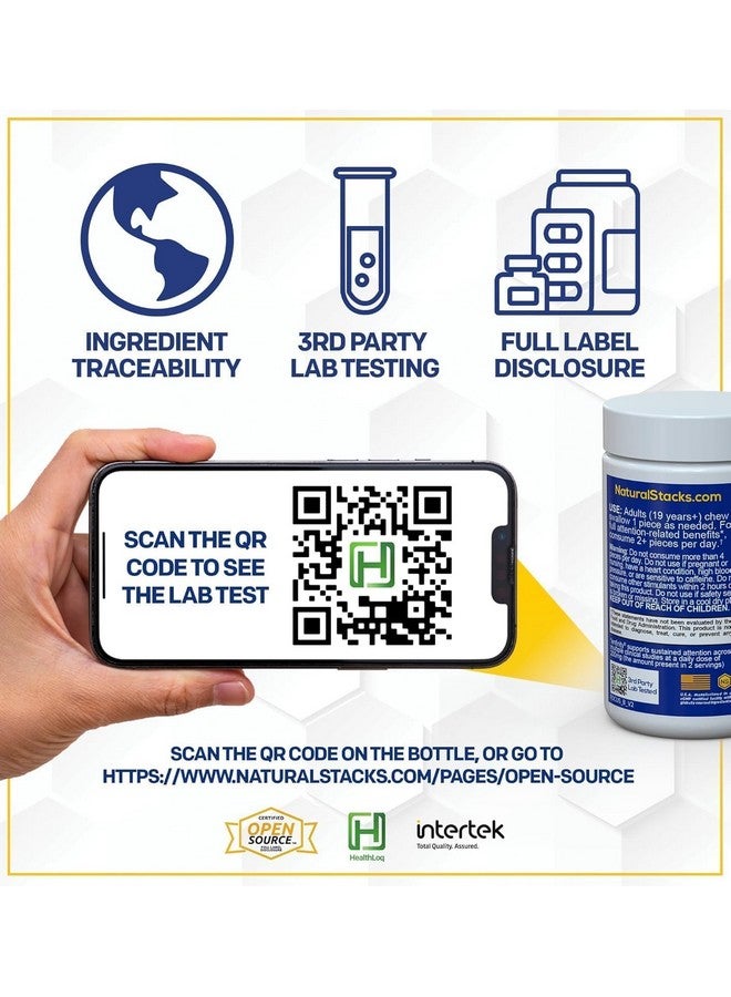 NATURAL STACKS Focus Bites for Productivity & Cognition - Clinically Tested Paraxanthine Supplement - Fast Acting & Clean Stimulation - Caffeine-Free Supplement for Learning - 30 Melon Mint Chewables - Image 5