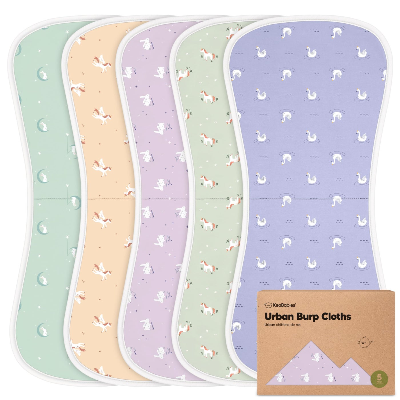 KeaBabies Organic Burp Cloths Baby Boy & Girl - 5-Pack Super Absorbent Cotton Burping Cloths for Babies, Soft & Plush Newborn Spit Up Rags, Infant Towels for Milk Spit Up, Unisex, Large 21" x 10" (Lun