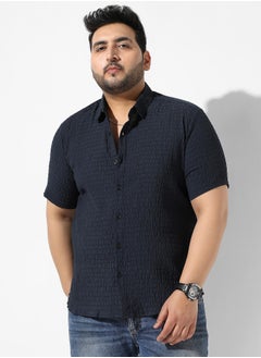 Instafab Plus Men's Navy Blue Textured Regular Fit Casual Shirt  - Image 2