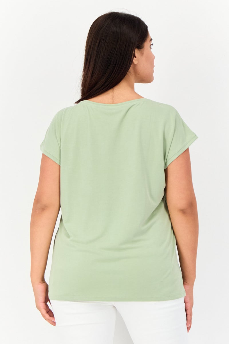 VERO MODA تي شيرت نسائي بأكمام قصيرة على شكل حرف V، زيتوني - Image 3