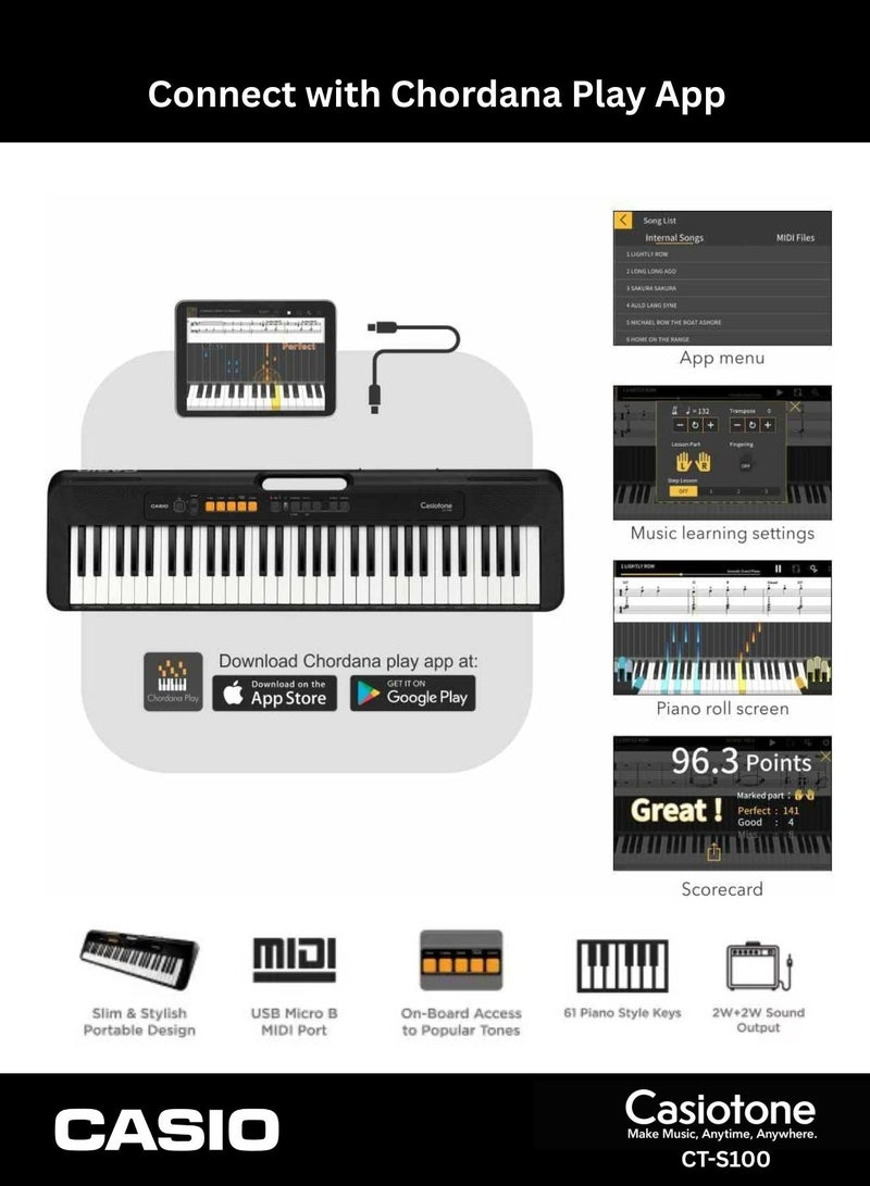 Casio Casiotone Keyboards, Beginner, 122 Tones 61 Rhythms 61 keys CT-S100C2 - Image 3