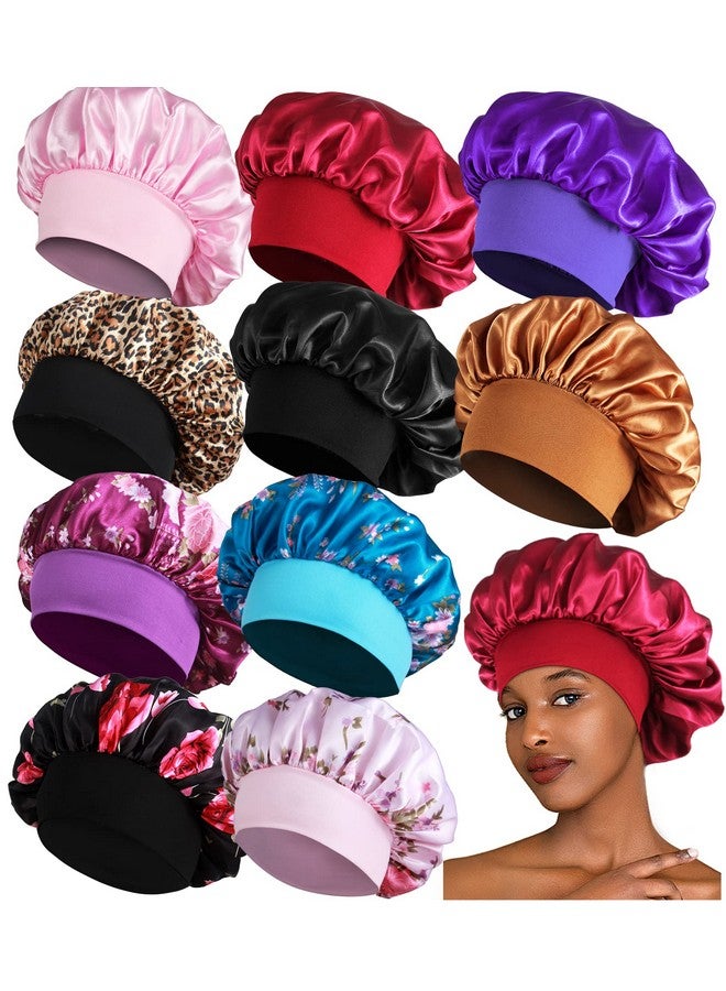 Heniho 10Pcs Satin Bonnets For Black Women Large Braids Bonnet Wide Band Hair Bonnets - Image 2