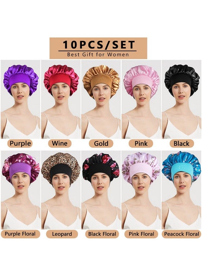 Heniho 10Pcs Satin Bonnets For Black Women Large Braids Bonnet Wide Band Hair Bonnets - Image 5
