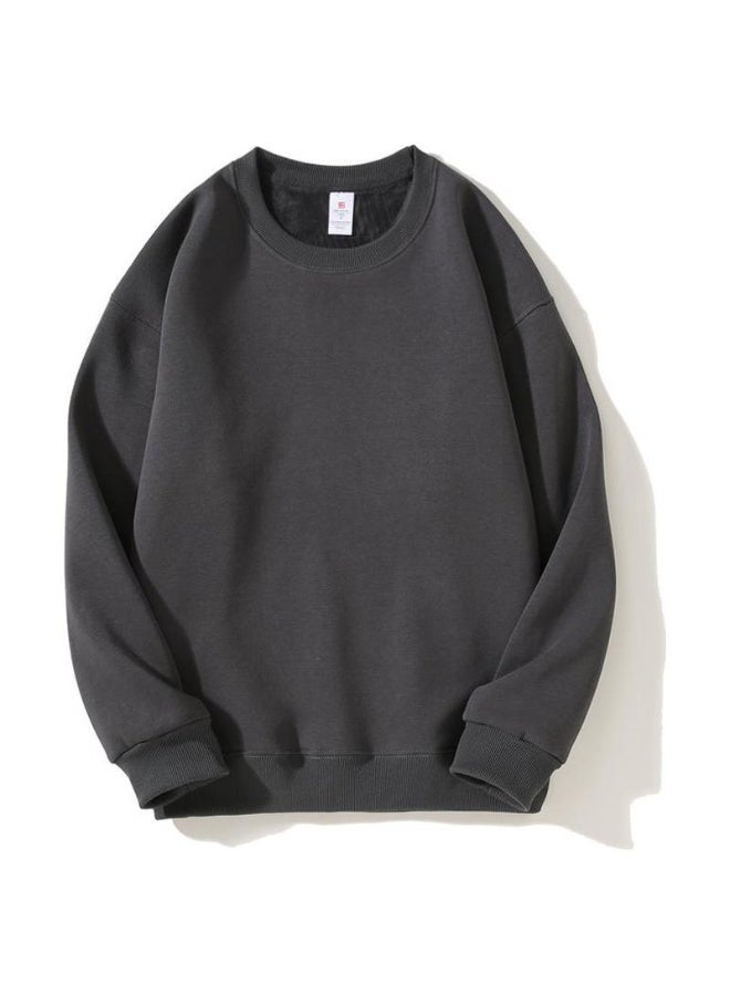 Loquat 400g heavyweight fleece-lined thickened crew neck sweatshirt Iron Gray - Image 1