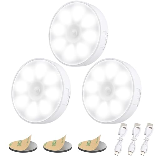 Electight Upgraded Motion Sensor Light, 8 LEDs, 3 Pack Rechargeable, 120 Detection, 3 Modes - Closet, Bedroom, Stair, Hallway Light - 6000K Cold White - Image 1