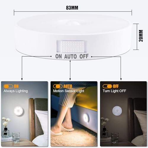 Electight Upgraded Motion Sensor Light, 8 LEDs, 3 Pack Rechargeable, 120 Detection, 3 Modes - Closet, Bedroom, Stair, Hallway Light - 6000K Cold White - Image 2