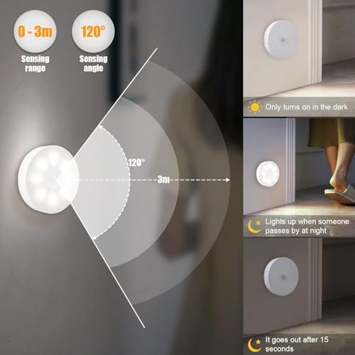 Electight Upgraded Motion Sensor Light, 8 LEDs, 3 Pack Rechargeable, 120 Detection, 3 Modes - Closet, Bedroom, Stair, Hallway Light - 6000K Cold White - Image 5