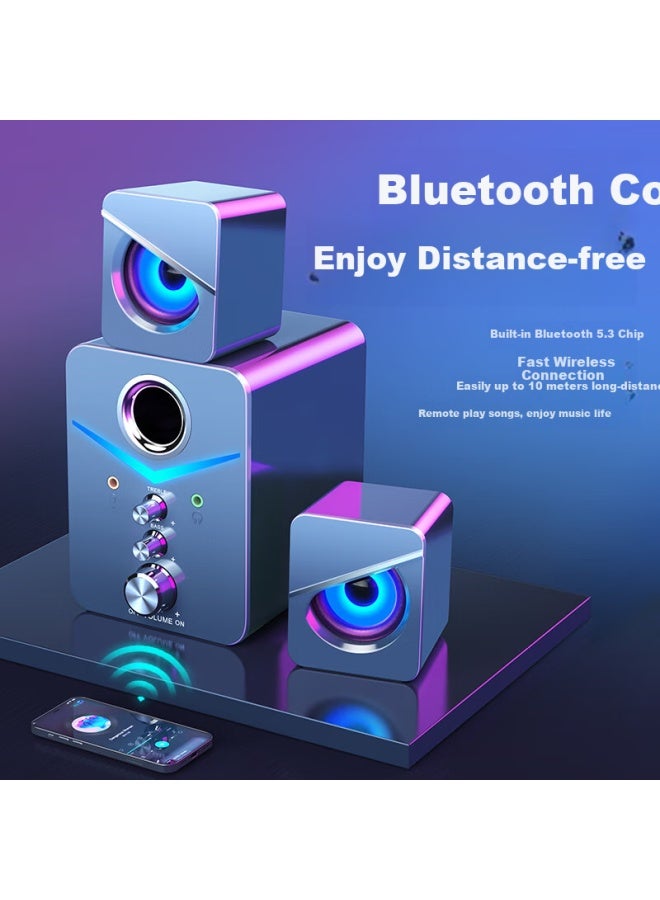 D-221 Computer Speaker Bluetooth Speaker Wired Active Multimedia Notebook Desktop Subwoofer 2.1 Speaker Home Desktop Mini Steel Cannon 8 Blue Black