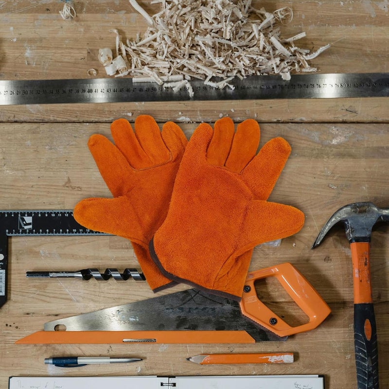 Welding Gloves Protective Work Gloves for Men and Women Full Leather Short Cuff Heat Resistant Sturdy for Welding Supplies 1 Pair - Image 5
