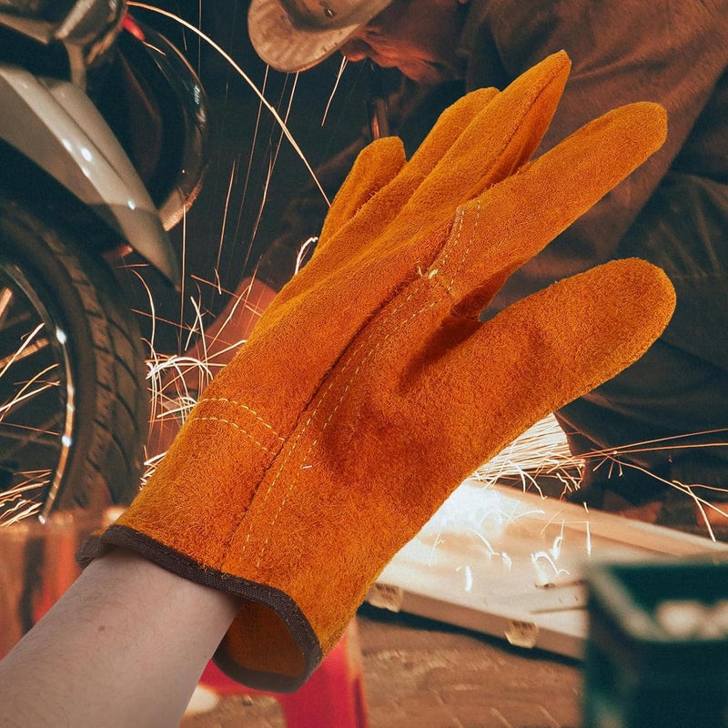 Welding Gloves Protective Work Gloves for Men and Women Full Leather Short Cuff Heat Resistant Sturdy for Welding Supplies 1 Pair - Image 4
