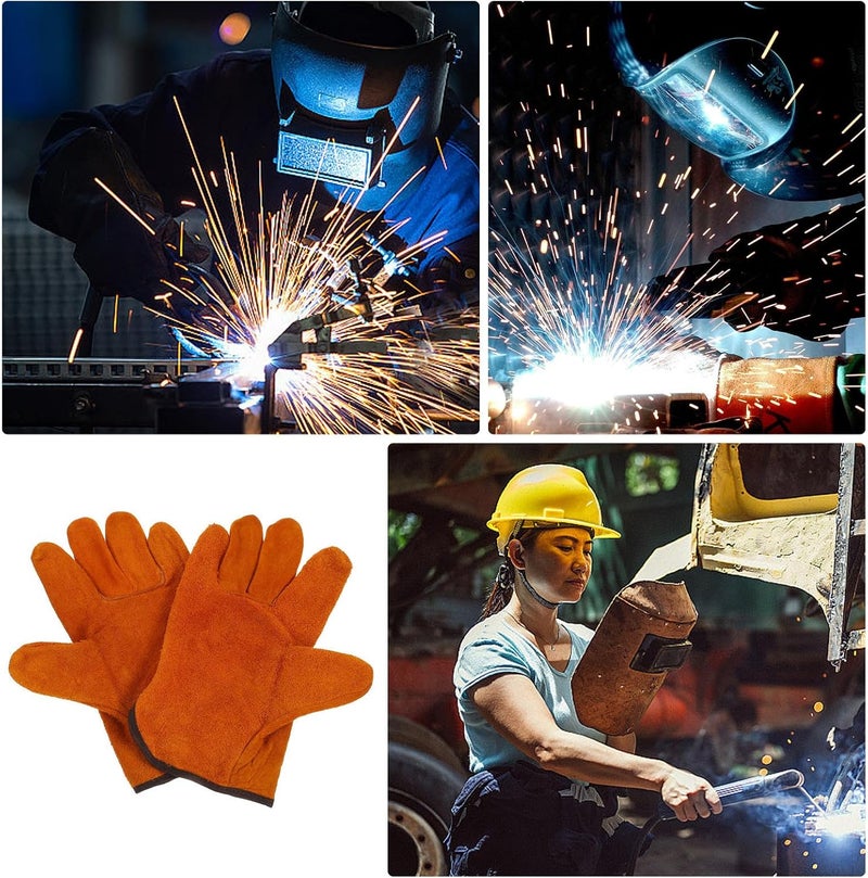 Welding Gloves Protective Work Gloves for Men and Women Full Leather Short Cuff Heat Resistant Sturdy for Welding Supplies 1 Pair - Image 3