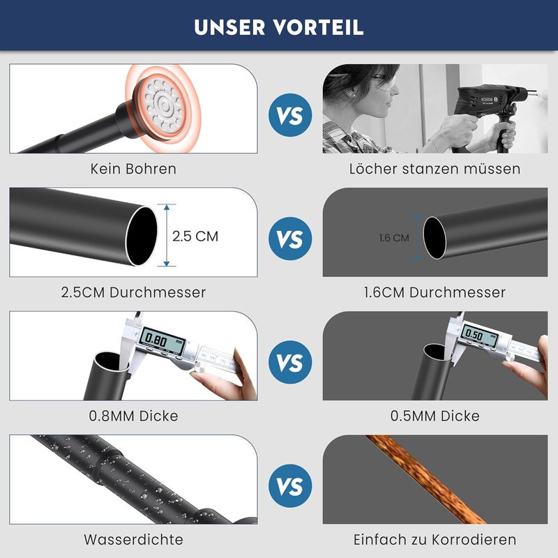 Tiemlet Shower Curtain Rail, Matte Black, Adjustable Telescopic Shower Curtain Rail, 74-255 cm, Shower Curtain Rail, No Drilling and Rustproof for Bathroom, Window - Image 4
