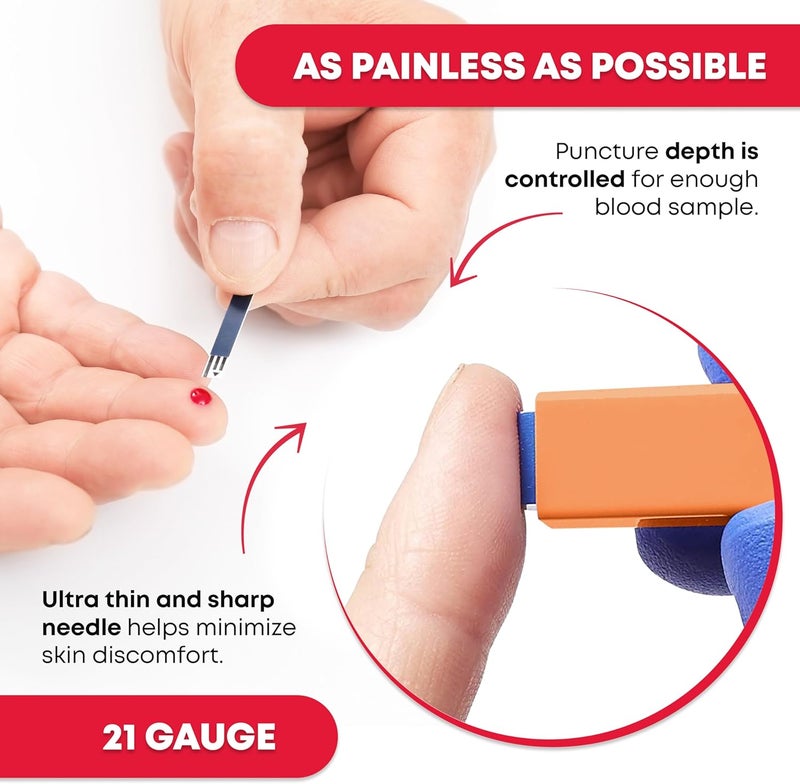 Ever Ready First Aid Safety Pressure Activated Lancets Sterile Push Lancets 22mm 21 Gauge for Blood Sugar Testing 100 Count - Image 5