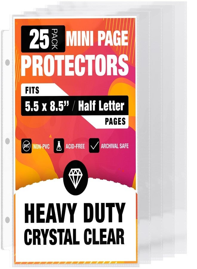 CraftSaints Half Letter 8.5x5.5’’ Pack of 25 Heavy Duty Page Sleeve Protectors for Mini 3-Ring Binders, Top Loading Crystal Clear & Archival Safe Refill Sheets, Acid-Free & Reinforced Holes - Image 1