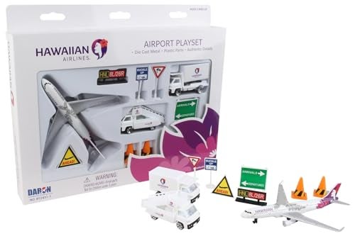Daron Hawaiian Airlines 12 Piece Playset with DieCast Metal Model Airplane with Plastic Parts Cars and Transportation Toys for Kids Ages 3 - Image 1