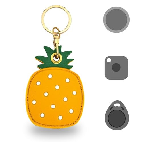 VBANU Universal Smart Tag Holder Fit for Tile Mate, AirTag, Galaxy SmartTag, eufy SmartTrack Link, Key Fob, Leather Cute Air Tracker Case with Key Rings, (Pineapple)