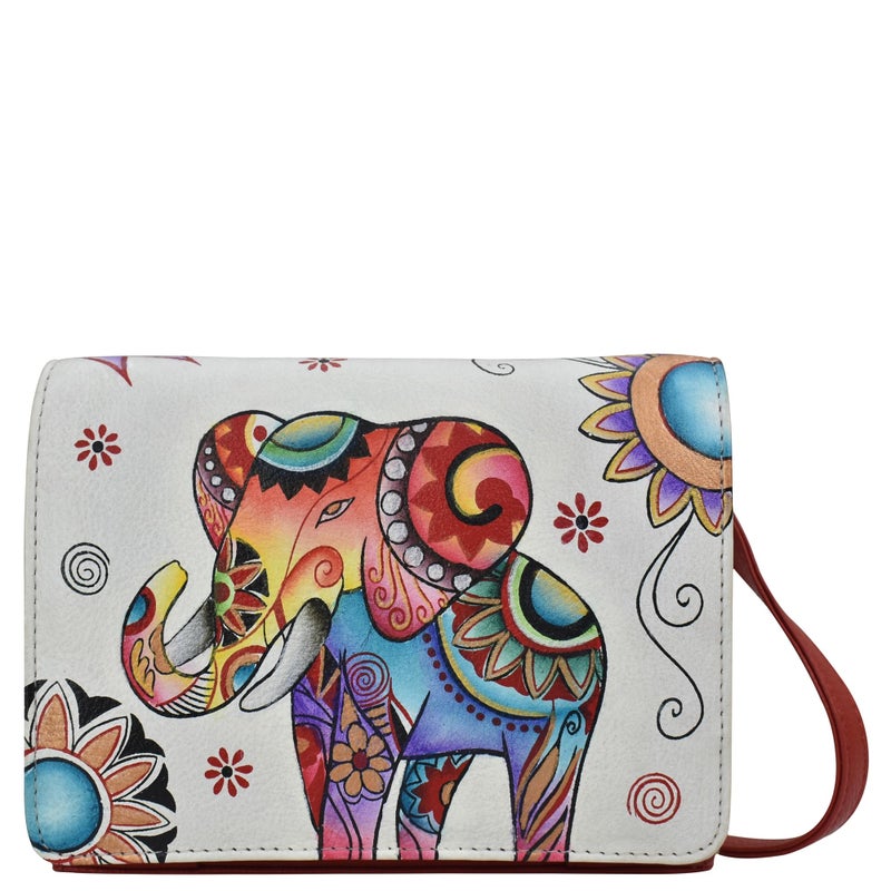 Anna by Anuschka Hand Painted Womens Genuine Leather Large Flap OrganizerRetro Elephant Ivory - Image 2