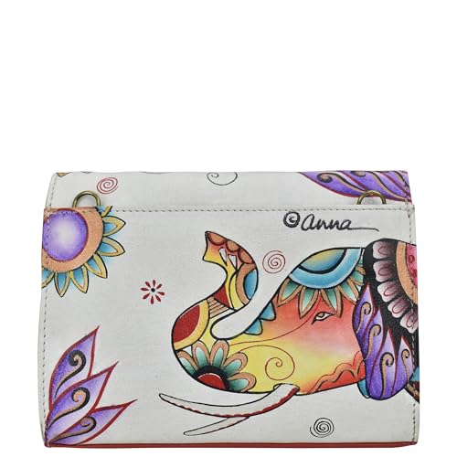 Anna by Anuschka Hand Painted Womens Genuine Leather Large Flap OrganizerRetro Elephant Ivory - Image 3