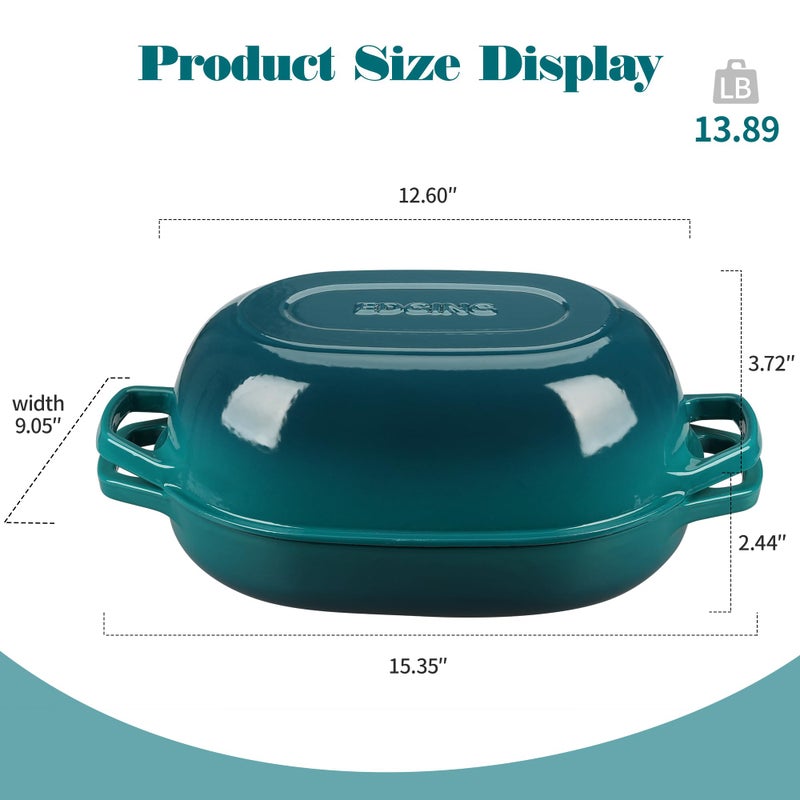 EDGING CASTING وعاء داتش أوفن بيضاوي من الحديد الزهر المينا مع غطاء، وعاء داتش أوفن لخبز الخبز الحامض، فرن الخبز، وعاء داتش أوفن للخبز، صينية خبز بيضاوية، 7qt، داكن سيان - Image 2