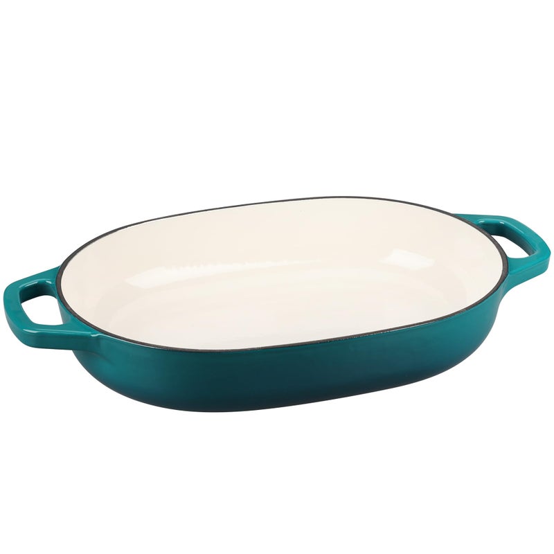 EDGING CASTING وعاء داتش أوفن بيضاوي من الحديد الزهر المينا مع غطاء، وعاء داتش أوفن لخبز الخبز الحامض، فرن الخبز، وعاء داتش أوفن للخبز، صينية خبز بيضاوية، 7qt، داكن سيان - Image 5