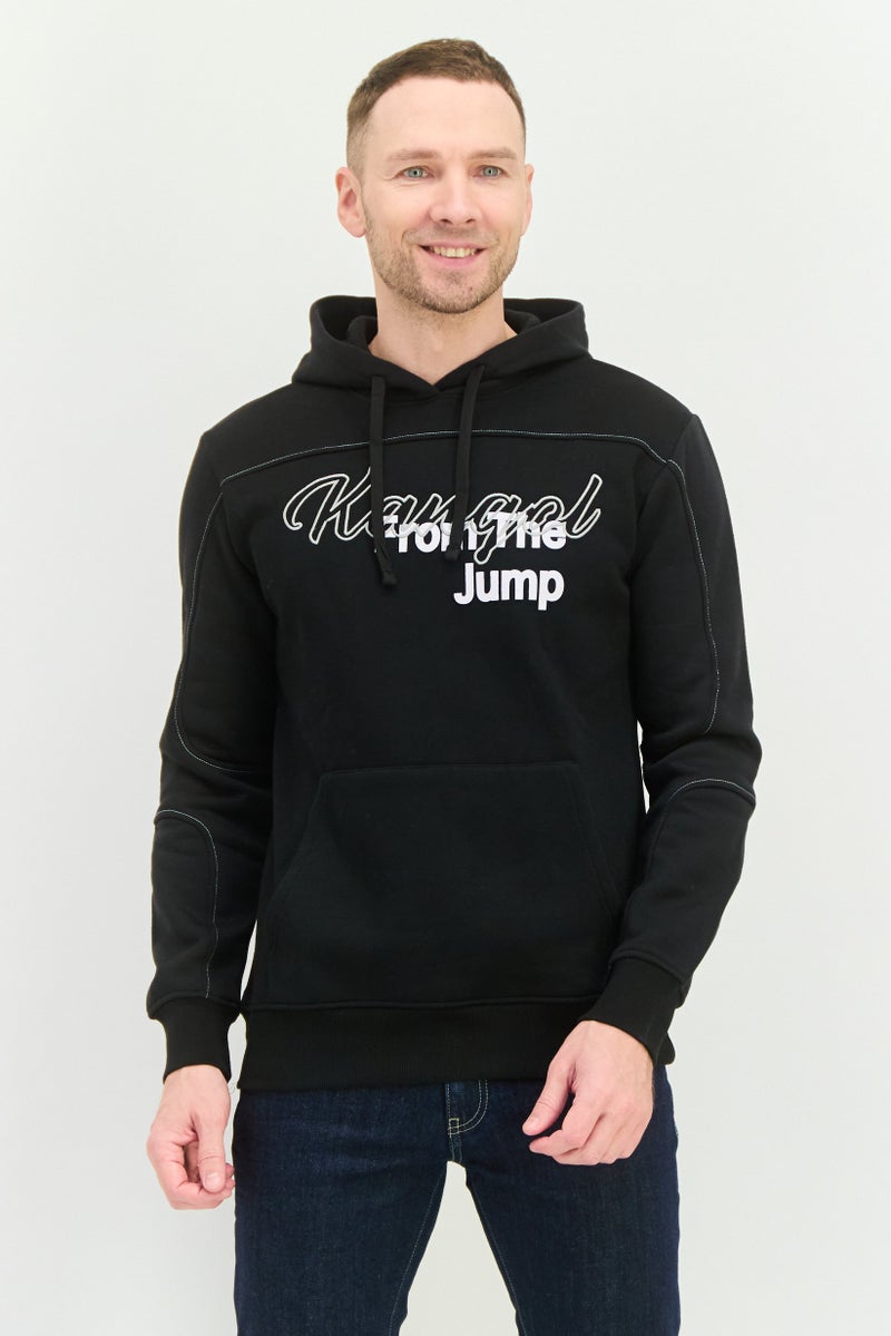 KANGOL Men Embroidered Logo Long Sleeves Hooded Sweatshirt, Black - Image 1