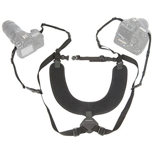OP/TECH USA Dual Harness 3/8" X-Long – Interchangeable Camera Shoulder Strap Harness with Quick Disconnects and Control-Stretch Backing, Made in USA, Black - Image 1