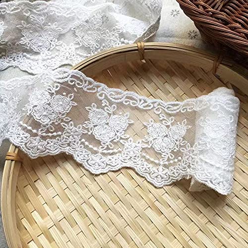 Sourcemall Lace Trim Ribbon Delicate Crown Ribbon for Crafts Sewing and Bridal Wedding Dress Applique Decorations 33inch Width 5 YardsLot White